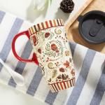 Topadorn 17 oz Tall Ceramic Travel Mugs Coffee Cup with Sealed Lid and Handle, Perfect for Coffee and Tea, Holiday Gift Her Him, Flower