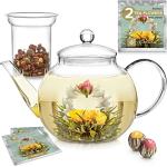 Teabloom Stovetop & Microwave Safe Glass Teapot with Removable Loose Tea Glass Infuser – Includes 2 Blooming Teas – 2-in-1 Tea Kettle and Tea Maker – Tea Purist's Choice