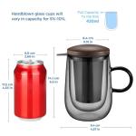 glastal Tea Infuser Mug 14.5oz Glass Tea Cup with Removable Stainless Steel Infuser and Lid, Double-walled Black Glass Tea Cup Teacup for Loose Leaf Tea, Birthday for Parents Dad Mum Friends Office