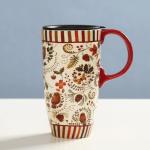 Topadorn 17 oz Tall Ceramic Travel Mugs Coffee Cup with Sealed Lid and Handle, Perfect for Coffee and Tea, Holiday Gift Her Him, Flower