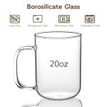 BWODYAY Glass Coffee Mugs, 20 oz Ice coffee cups, Large Clear Tea Cups Set of 2, Glass Mugs with Handles, Glass Cups for Latte, Cappuccino, and Tea