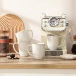 MALACASA LYDIA Coffee Mugs, 16 OZ Ceramic Mugs Set of 4 with Handle, Embossment Cups for Latte, Hot Tea, Cappuccino, Mocha, Cocoa, Dishwasher & Microwave Safe Gift Set, White