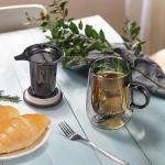 glastal Tea Infuser Mug 14.5oz Glass Tea Cup with Removable Stainless Steel Infuser and Lid, Double-walled Black Glass Tea Cup Teacup for Loose Leaf Tea, Birthday for Parents Dad Mum Friends Office