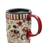 Topadorn 17 oz Tall Ceramic Travel Mugs Coffee Cup with Sealed Lid and Handle, Perfect for Coffee and Tea, Holiday Gift Her Him, Flower