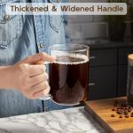 BWODYAY Glass Coffee Mugs, 20 oz Ice coffee cups, Large Clear Tea Cups Set of 2, Glass Mugs with Handles, Glass Cups for Latte, Cappuccino, and Tea