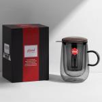 glastal Tea Infuser Mug 14.5oz Glass Tea Cup with Removable Stainless Steel Infuser and Lid, Double-walled Black Glass Tea Cup Teacup for Loose Leaf Tea, Birthday for Parents Dad Mum Friends Office