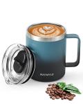 RAYMYLO Insulated Coffee Mug 12 oz, Double Wall Stainless Steel Coffee Mug with Lids, Leak-Proof & Detachable Slider Lid for Thorough Clean, Keeps Coffee Cold for 9 Hrs, Suitable for Camp Home Office