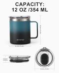 RAYMYLO Insulated Coffee Mug 12 oz, Double Wall Stainless Steel Coffee Mug with Lids, Leak-Proof & Detachable Slider Lid for Thorough Clean, Keeps Coffee Cold for 9 Hrs, Suitable for Camp Home Office