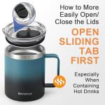 RAYMYLO Insulated Coffee Mug 12 oz, Double Wall Stainless Steel Coffee Mug with Lids, Leak-Proof & Detachable Slider Lid for Thorough Clean, Keeps Coffee Cold for 9 Hrs, Suitable for Camp Home Office