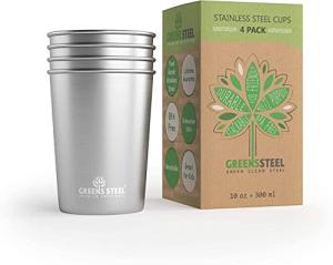 Stainless Steel Cups 10 oz Tumbler (4 Pack) - Premium Metal Drinking Glasses | Stackable Durable Cup (10 oz)