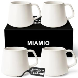MIAMIO - Coffee Mugs Set of 4 / Large Ceramic Coffee Cups (14 oz) - Mug for Cappuccino, Tea, Espresso - Microwave and Dishwasher Safe - Luxe Collection (White Series)