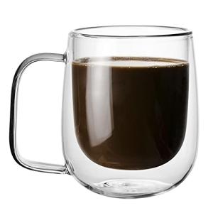 Glass Coffee Mug, 8.5 oz Double Walled Insulated Cup Heat-resistant for Tea Coffee Latte Cappuccino Espresso Iced Tea Dishwasher & Microwave Safe, Set of 1 (Round)