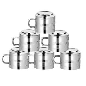 Whopper Stainless Steel Espresso Cups Double Wall Insulated 3.5 oz Metal Cups with Handle Demitasse, Keeps Espresso Hot Set of 6