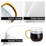 GLASKEY Borosilicate Glass Coffee Mugs Set of 2,12oz Glass Coffee Cups with Vertical Stripes Pattern,Clear Tea Cup for Tea,Coffee,Latte,Hot and Cold Beverage,Christmas Thanksgiving Gifts