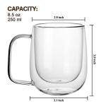 Glass Coffee Mug, 8.5 oz Double Walled Insulated Cup Heat-resistant for Tea Coffee Latte Cappuccino Espresso Iced Tea Dishwasher & Microwave Safe, Set of 1 (Round)