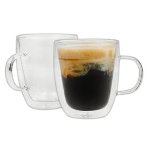 Mr. Coffee Retro Machiatto Large 16 Ounce Insulated Double Wall Glass Coffee & Tea Cups, Set of 2