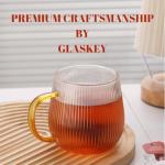 GLASKEY Borosilicate Glass Coffee Mugs Set of 2,12oz Glass Coffee Cups with Vertical Stripes Pattern,Clear Tea Cup for Tea,Coffee,Latte,Hot and Cold Beverage,Christmas Thanksgiving Gifts