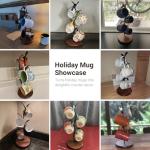 amusediy Sturdy Countertop Mug Tree with Solid Wood Base, Delicate Cast Iron Coffee Mugs Holder, Countertop Coffee Cup Holder for Large Cups, Minimalist Mug & Tea Cup Storage Rack (Set of 1)