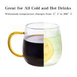 GLASKEY Borosilicate Glass Coffee Mugs Set of 2,12oz Glass Coffee Cups with Vertical Stripes Pattern,Clear Tea Cup for Tea,Coffee,Latte,Hot and Cold Beverage,Christmas Thanksgiving Gifts