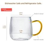 GLASKEY Borosilicate Glass Coffee Mugs Set of 2,12oz Glass Coffee Cups with Vertical Stripes Pattern,Clear Tea Cup for Tea,Coffee,Latte,Hot and Cold Beverage,Christmas Thanksgiving Gifts