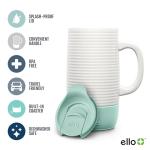 Ello Jane 18oz Ceramic Travel Mug with Handle, Splash-Resistant Slider Lid and Built-in Coaster, Perfect for Coffee and Tea, BPA Free, Dishwasher Safe, Holiday Gift Her Him, Yucca