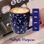 Schliersee 18 OZ Large Coffee Mugs Set of 6, Ceramic Mug for Man Woman, Blue White Geometric Floral Porcelain Cup for Latte, Hot Tea, Cappuccino, Mocha, Cocoa, Housewarming Wedding Mug Present