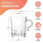 Party Essentials Hard Plastic 8 oz. Swirled Coffee/Tea/ Party Cups With Handle, Clear, 20 Count (N810-2)