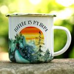 Nature is My Home Enamel Campfire Coffee Mug, Outdoor Adventure Enthusiast Camping Cup, Mountains Wildlife Hiking Camp Lover Gift (12oz)