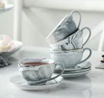 FUYU Gold Edge Marble Ceramic Espresso Coffee Cup and Saucer Set Tea Cup