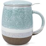 YumKubis 13.5oz Tea Cup with Infuser and Lid, Porcelain Loose Leaf Tea Steeper Cup, Blue Teacups Gifts for Drinker, Men, Women, Home, Office