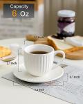 Hasense Porcelain Cappuccino Cups and Saucers Set of 4,White Ribbed 6 Oz Demitasse Tea Cup with big Handle, Mugs Set for Coffee,Tea,Latte and Mocha, Aesthetic Gift for Anniversary or Holiday