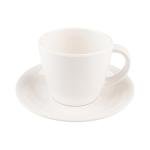 Restaurantware Voga 10 Ounce Tea Cups With Saucers 10 Premium Coffee Cups With Saucers - Top Rack Dishwashable Serve Lattes Mochas Or Teas White Melamine Cups With Saucers For Homes or Cafes