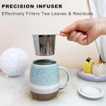 YumKubis 13.5oz Tea Cup with Infuser and Lid, Porcelain Loose Leaf Tea Steeper Cup, Blue Teacups Gifts for Drinker, Men, Women, Home, Office