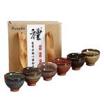 Puoyikt 6pc Ceramic Kung Fu Tea Set, Japanese Tea Cup, Sake Cup, 2.1oz Capacity, 6 Colors