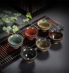 Puoyikt 6pc Ceramic Kung Fu Tea Set, Japanese Tea Cup, Sake Cup, 2.1oz Capacity, 6 Colors