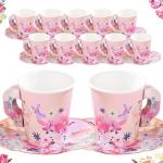 12 x Pretty Pink Floral Paper Tea Cups & Saucer Set | Mother's Day Table Party Decorations | Disposable Tableware For Birthday, Garden Party, Afternoon Tea, Bridal or Baby Shower, Wedding