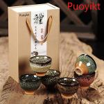 Puoyikt 6pc Ceramic Kung Fu Tea Set, Japanese Tea Cup, Sake Cup, 2.1oz Capacity, 6 Colors