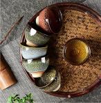 Puoyikt 6pc Ceramic Kung Fu Tea Set, Japanese Tea Cup, Sake Cup, 2.1oz Capacity, 6 Colors
