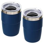 Cafezi 8 oz Espresso/Coffee Cup with Magnetic Lid, Ceramic-Lined 18/8 Stainless Steel, Double-Wall Vacuum Insulated, Stackable, Dishwasher Safe, Mini Tumbler for On-the-Go (Navy, 2 Pack)