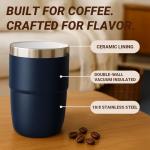 Cafezi 8 oz Espresso/Coffee Cup with Magnetic Lid, Ceramic-Lined 18/8 Stainless Steel, Double-Wall Vacuum Insulated, Stackable, Dishwasher Safe, Mini Tumbler for On-the-Go (Navy, 2 Pack)