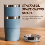 Cafezi 8 oz Espresso/Coffee Cup with Magnetic Lid, Ceramic-Lined 18/8 Stainless Steel, Double-Wall Vacuum Insulated, Stackable, Dishwasher Safe, Mini Tumbler for On-the-Go (Navy, 2 Pack)