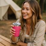 Cafezi 8 oz Espresso/Coffee Cup with Magnetic Lid, Ceramic-Lined 18/8 Stainless Steel, Double-Wall Vacuum Insulated, Stackable, Dishwasher Safe, Mini Tumbler for On-the-Go (Navy, 2 Pack)