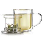 Teabloom Heatproof and Insulated Borosilicate Glass Tea Cup with Infuser for Whole-Leaf Loose Tea – Tea Purist's Choice – Wellbeing Double-Walled Infusion Mug with Lid (8 oz)