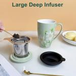 YumKubis Tea Infuser Cup, 17oz Porcelain Large Tea Mugs with Infuser and Lid for Housewarming, Graduation, Retirement, Lily Green