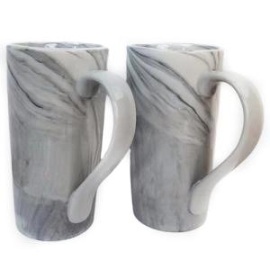 NBABSR 20 OZ Large Coffee Mugs, Grey Marble Ceramic Tall Beer Cups with Handle Set of 2 600 ml Oversized Porcelain Bulk Big Tea Cup for Men Women Gifts Mom and Dad