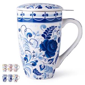 GBHOME Tea Mug with Infuser and Lid, 18 Ounce Large Ceramic Loose Leaf Tea Cup, Microwave, Dishwasher Safe Tea Steeping Mug, Pefect Gift For Tea Lover.