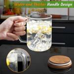 DRASTAR Glass Coffee Cups, 20 oz Large Coffee Mugs, Flat Bottomed Cups with Acacia Wood Lid, Glass Tea Cup with Handle, ClearTea Cup Set of 2