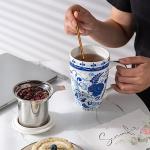 GBHOME Tea Mug with Infuser and Lid, 18 Ounce Large Ceramic Loose Leaf Tea Cup, Microwave, Dishwasher Safe Tea Steeping Mug, Pefect Gift For Tea Lover.