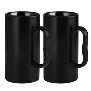 NBABSR 20 oz Large Ceramic Coffee Mugs,Tall Beer Cups with Big M Handle,600ml Oversized Bulk Porcelain Latte Cappuccino Espresso XL Cup Set of 2 for Men and Women Gifts Black