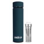 London Sip Multi-Purpose Tea Infuser Travel Mug and Tumbler Fruit Infuser Flask Hot and Cold Double Wall Stainless Steel Thermos with Extra-Long Infuser, Midnight Teal